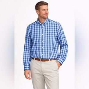 Nautica Men’s Button Down Shirt L Blue White Plaid 100% Cotton